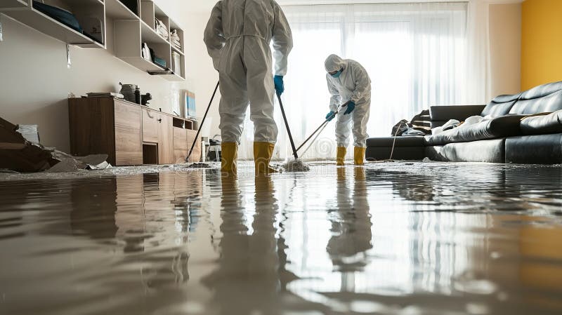 Team cleaning up flooded commercial property